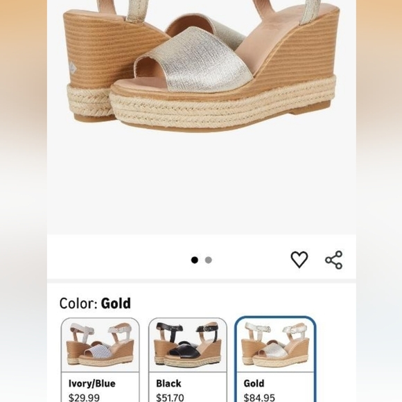 Sperry Topsider Plushwave Fairwater Metallic Gold Tan Leather Espadrille Wedge 9 - Picture 3 of 13